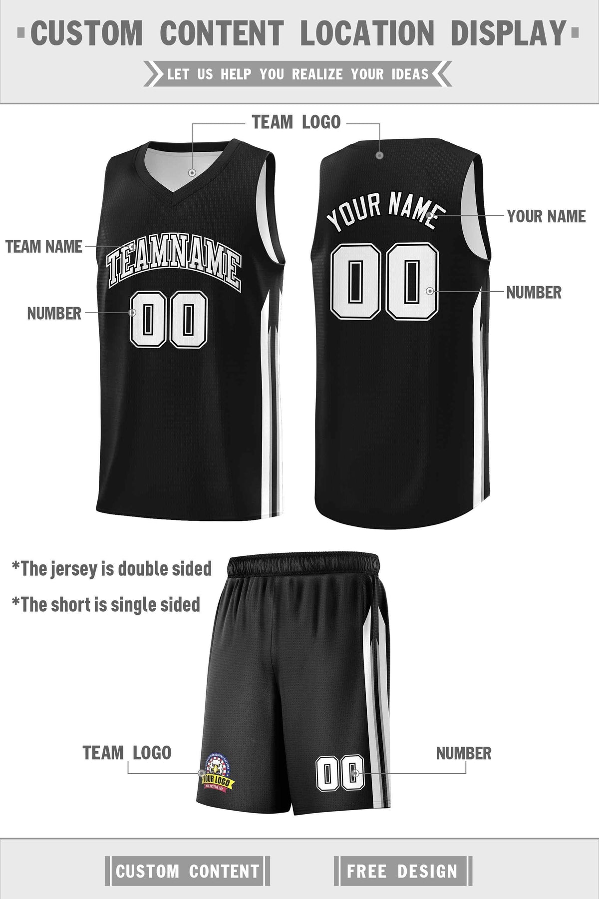 Custom Black White-Black Classic Sets Sports Uniform Basketball Jersey