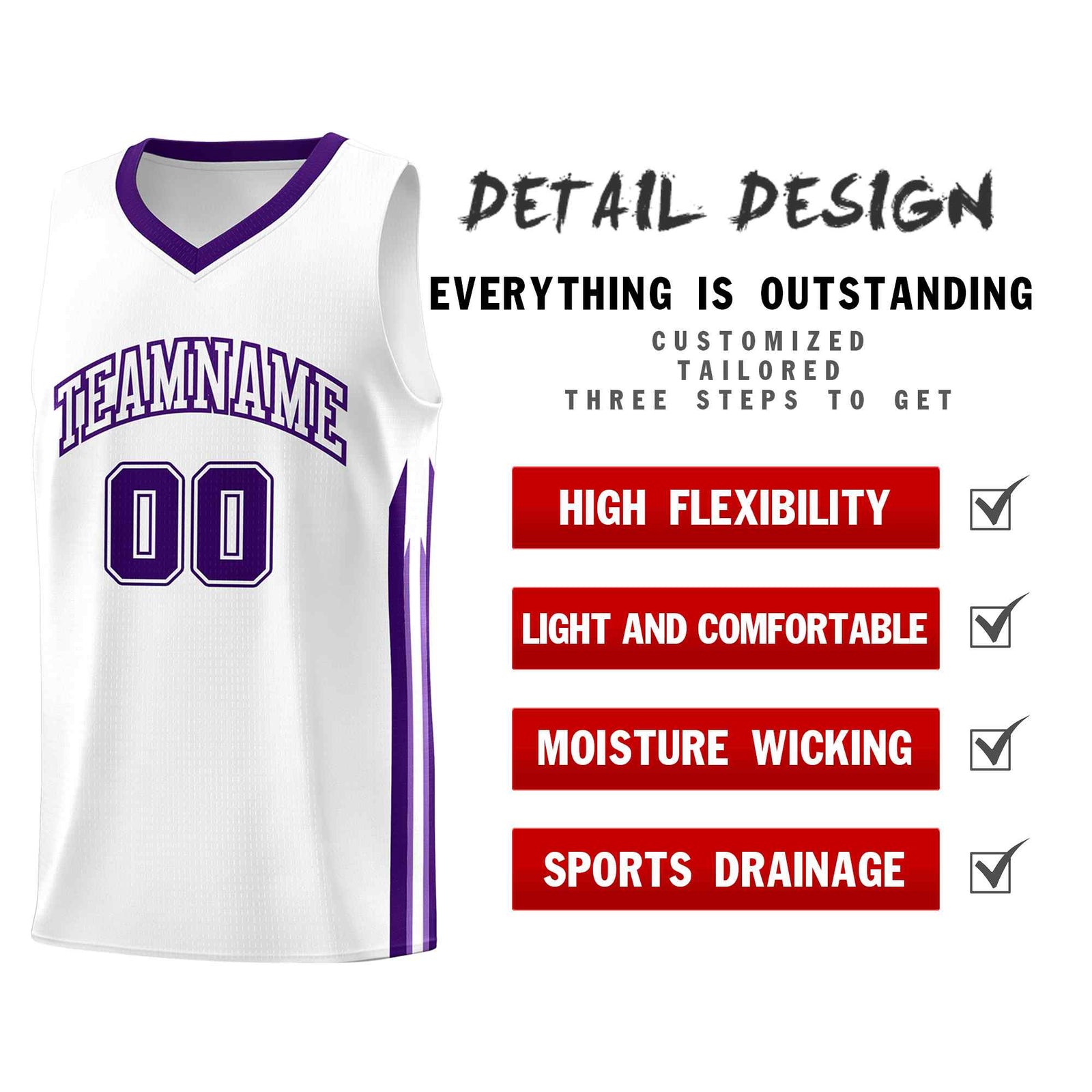 Custom White Purple Classic Sets Sports Uniform Basketball Jersey
