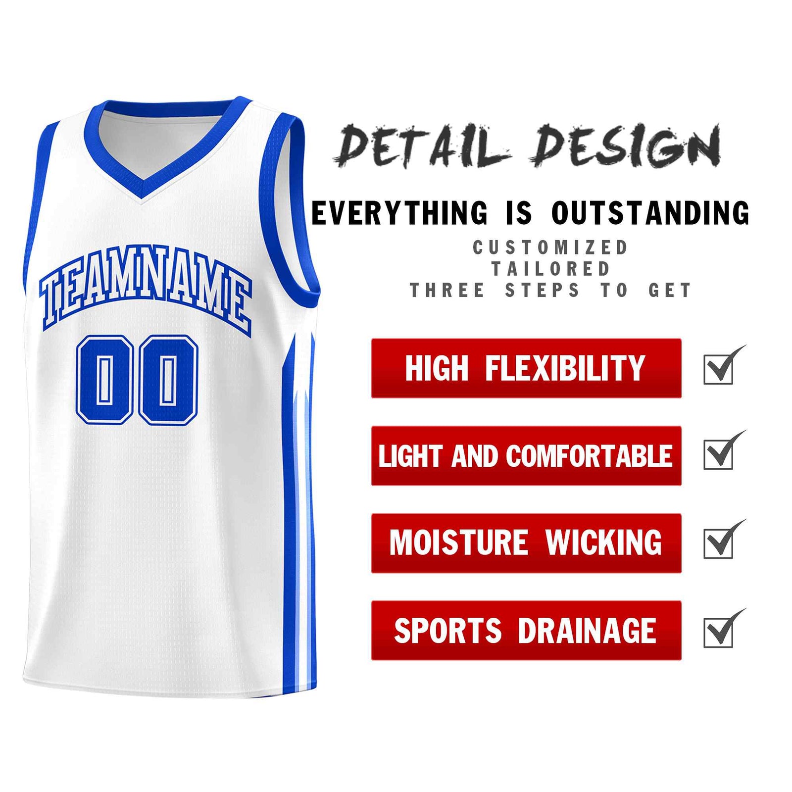 Custom White Royal Classic Sets Sports Uniform Basketball Jersey