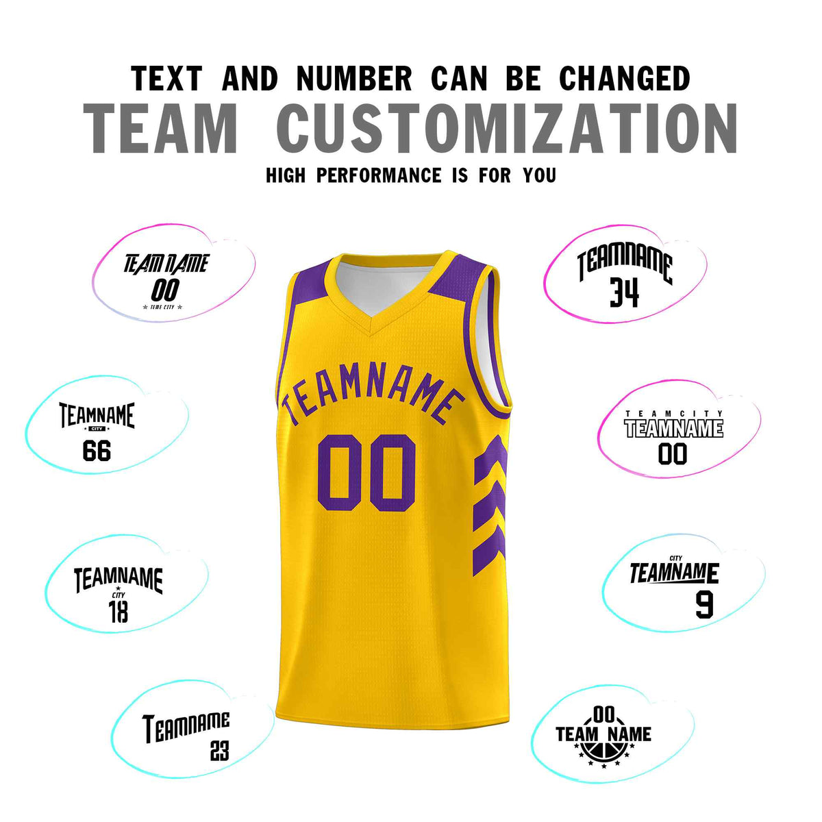 Custom Yellow Purple Classic Sets Sports Uniform Basketball Jersey