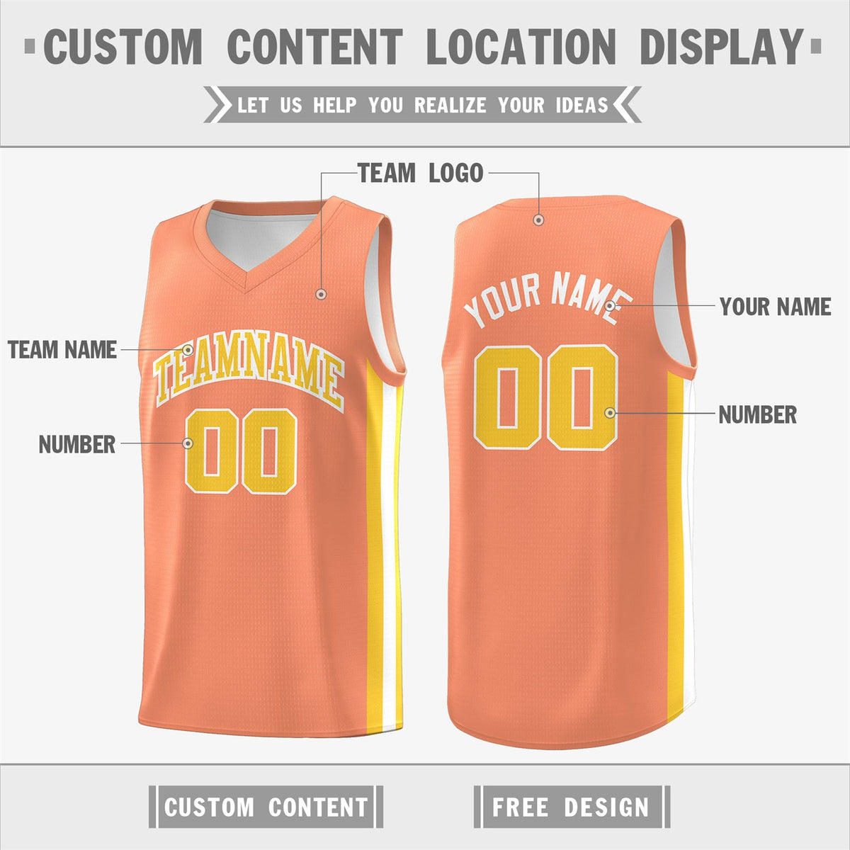Custom Orange Yellow-White Classic Tops Athletic Casual Basketball Jersey