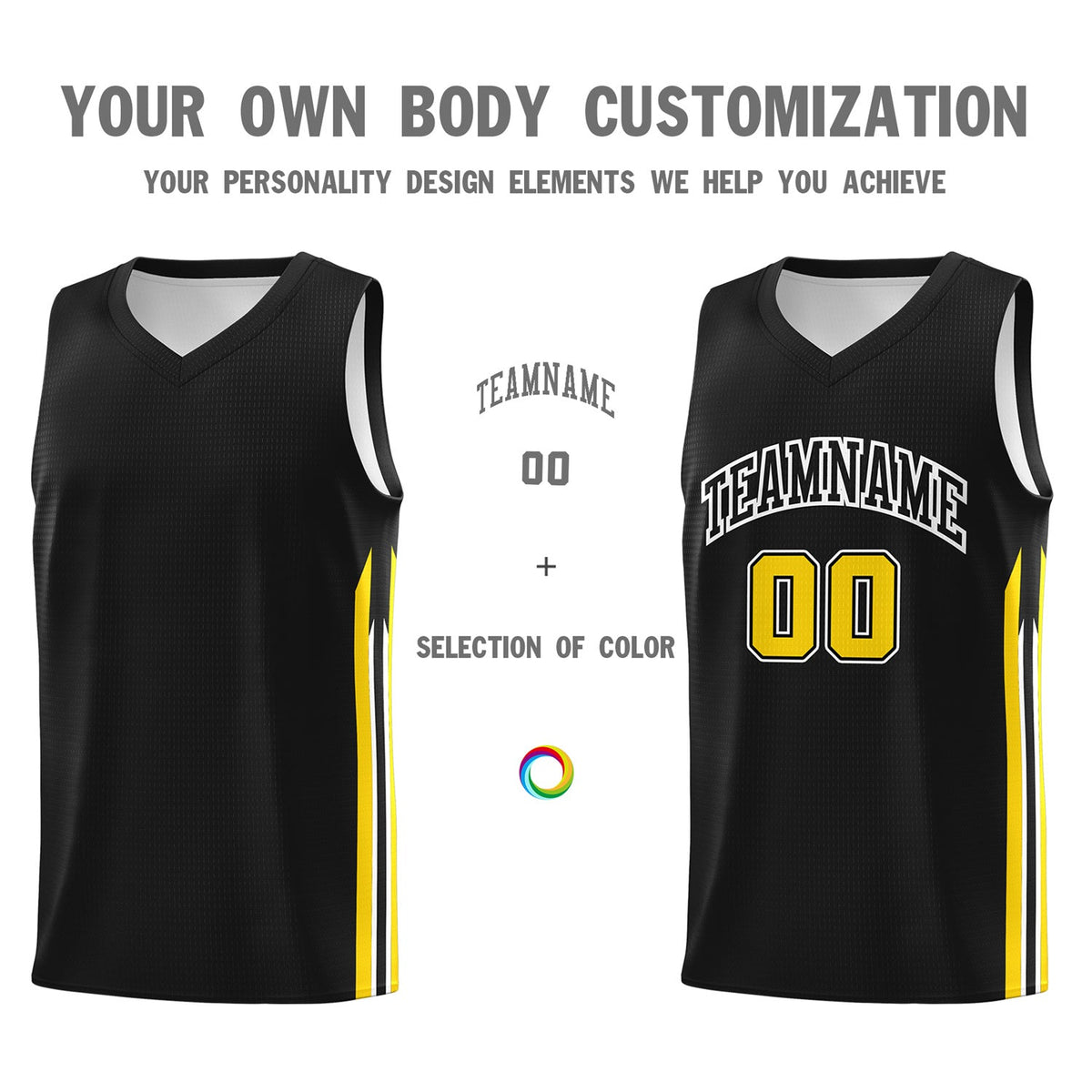 Custom Black Yellow Classic Tops Athletic Casual Basketball Jersey