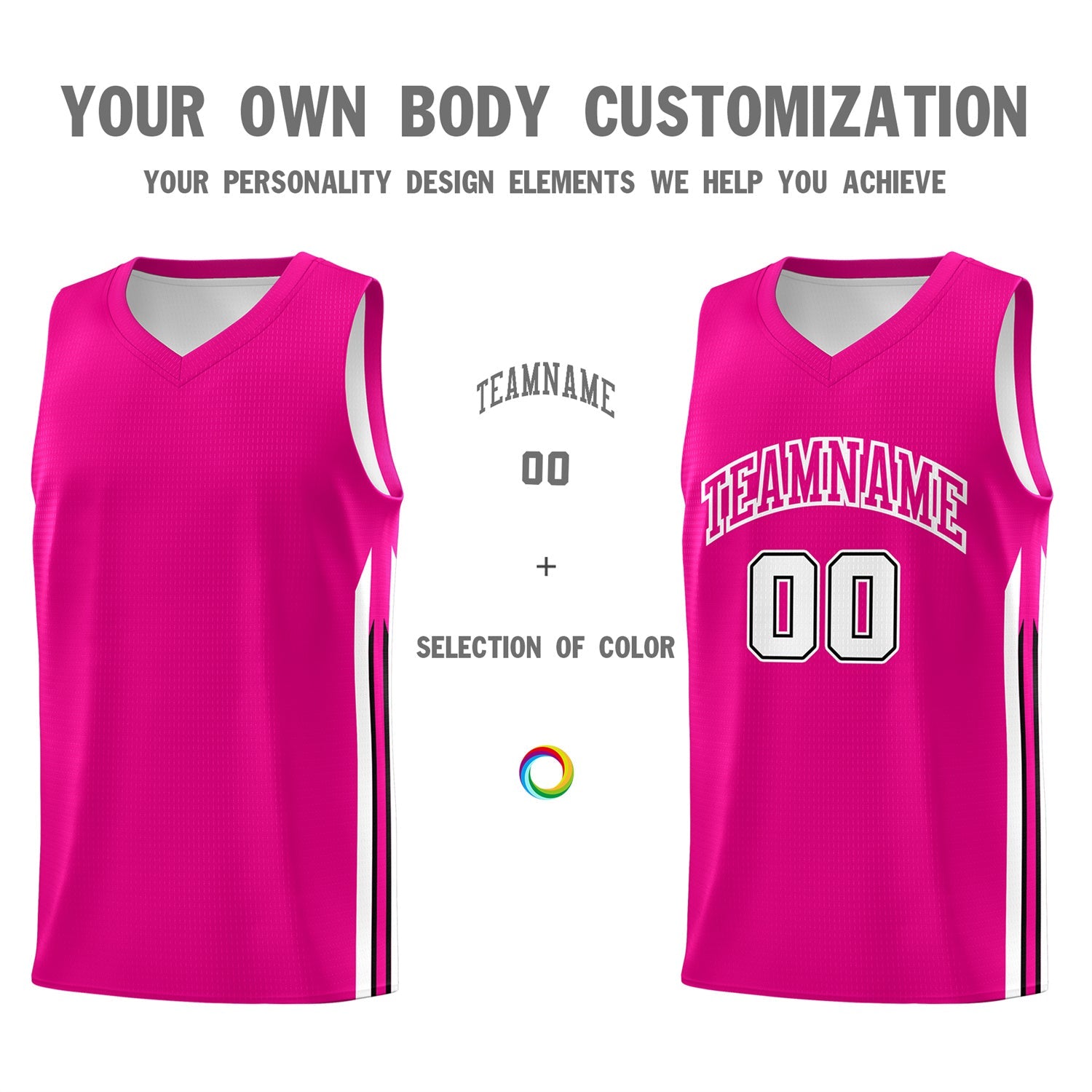 Custom Pink White-Black Classic Tops Breathable Basketball Jersey