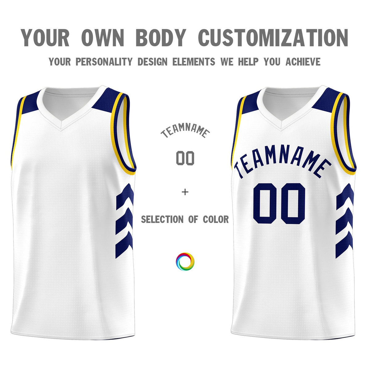 Custom White Navy-Yellow Classic Tops Fashion Sportwear Basketball Jersey