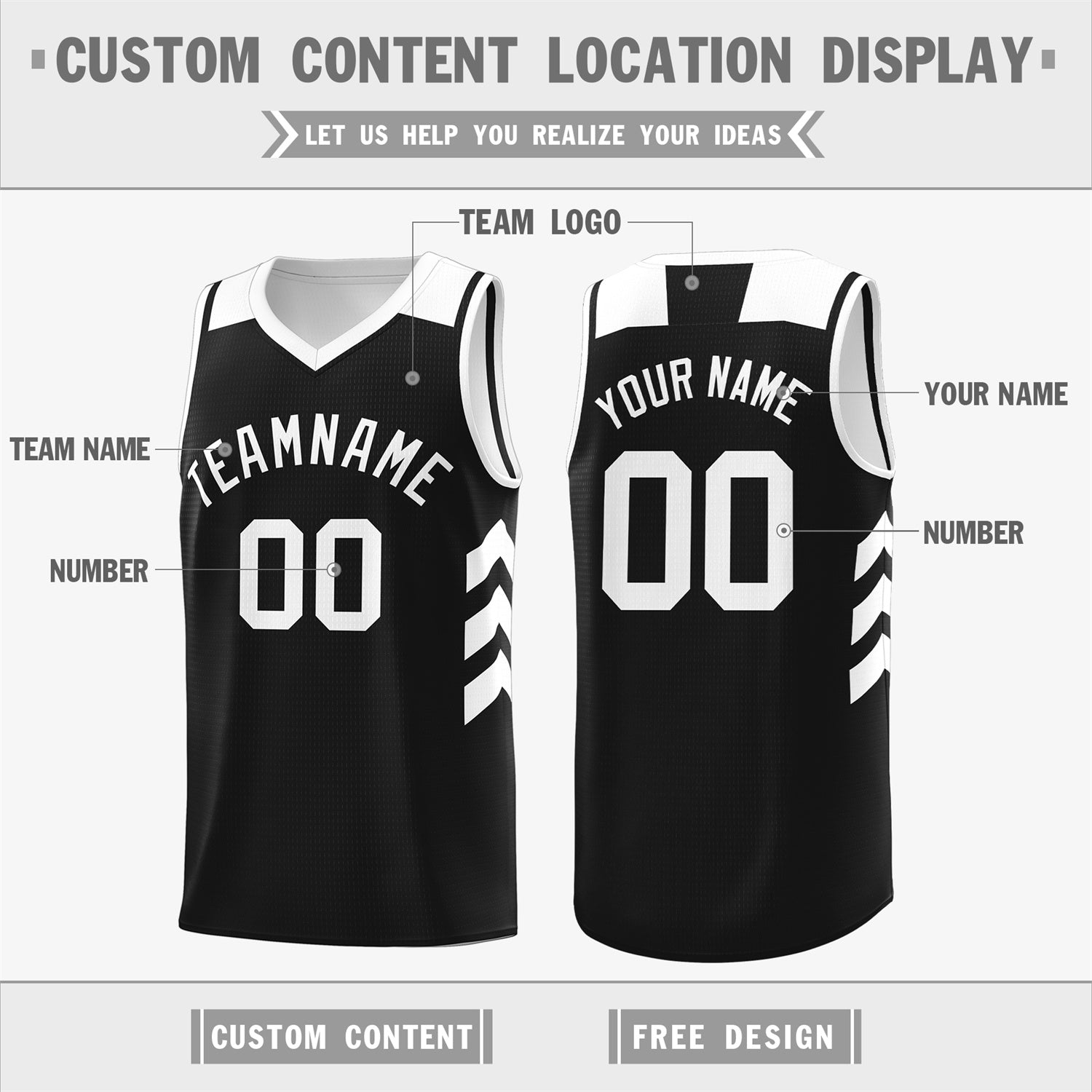 Custom Black White Classic Tops Mesh Sport Basketball Jersey