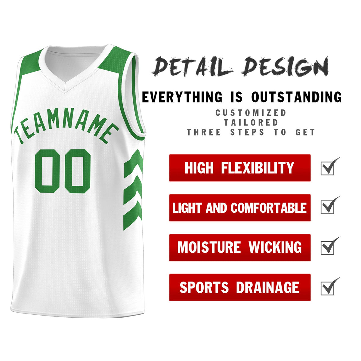 Custom White Green Classic Tops Fashion Sportwear Basketball Jersey