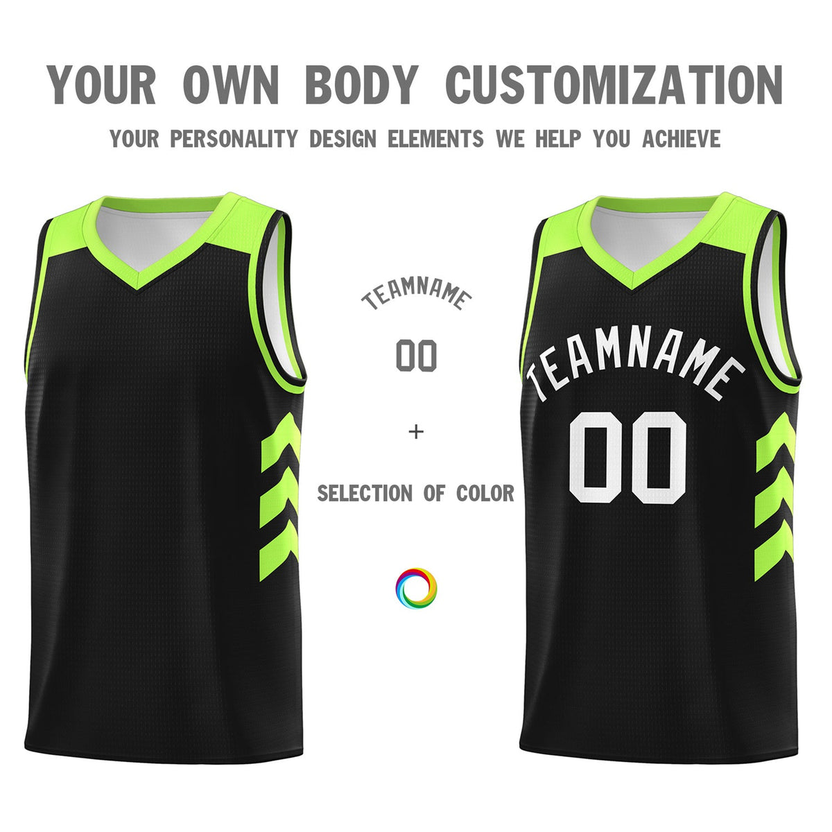 Custom Black White-Green Classic Tops Breathable Basketball Jersey