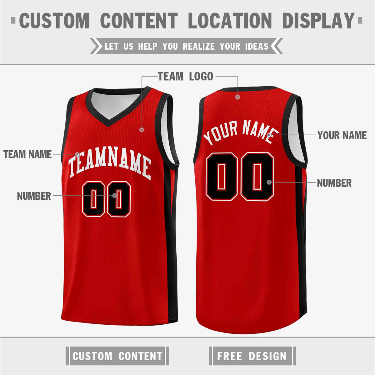 Custom Red White Classic Tops Mesh Sport Basketball Jersey