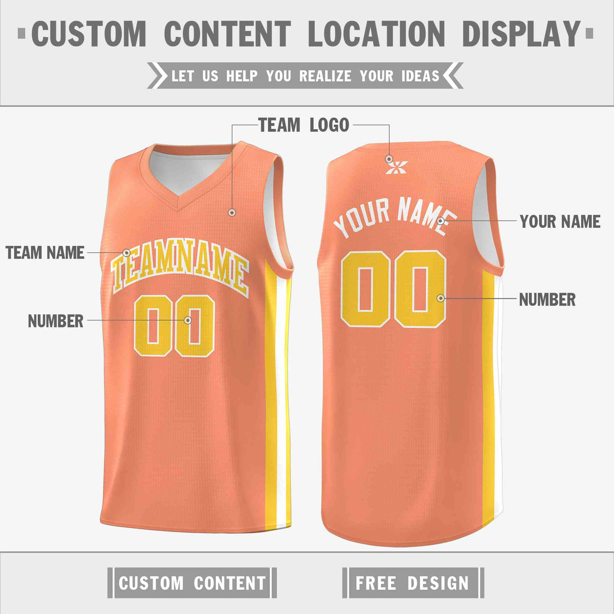 Custom Orange Yellow-White Classic Tops Mesh Sport Basketball Jersey