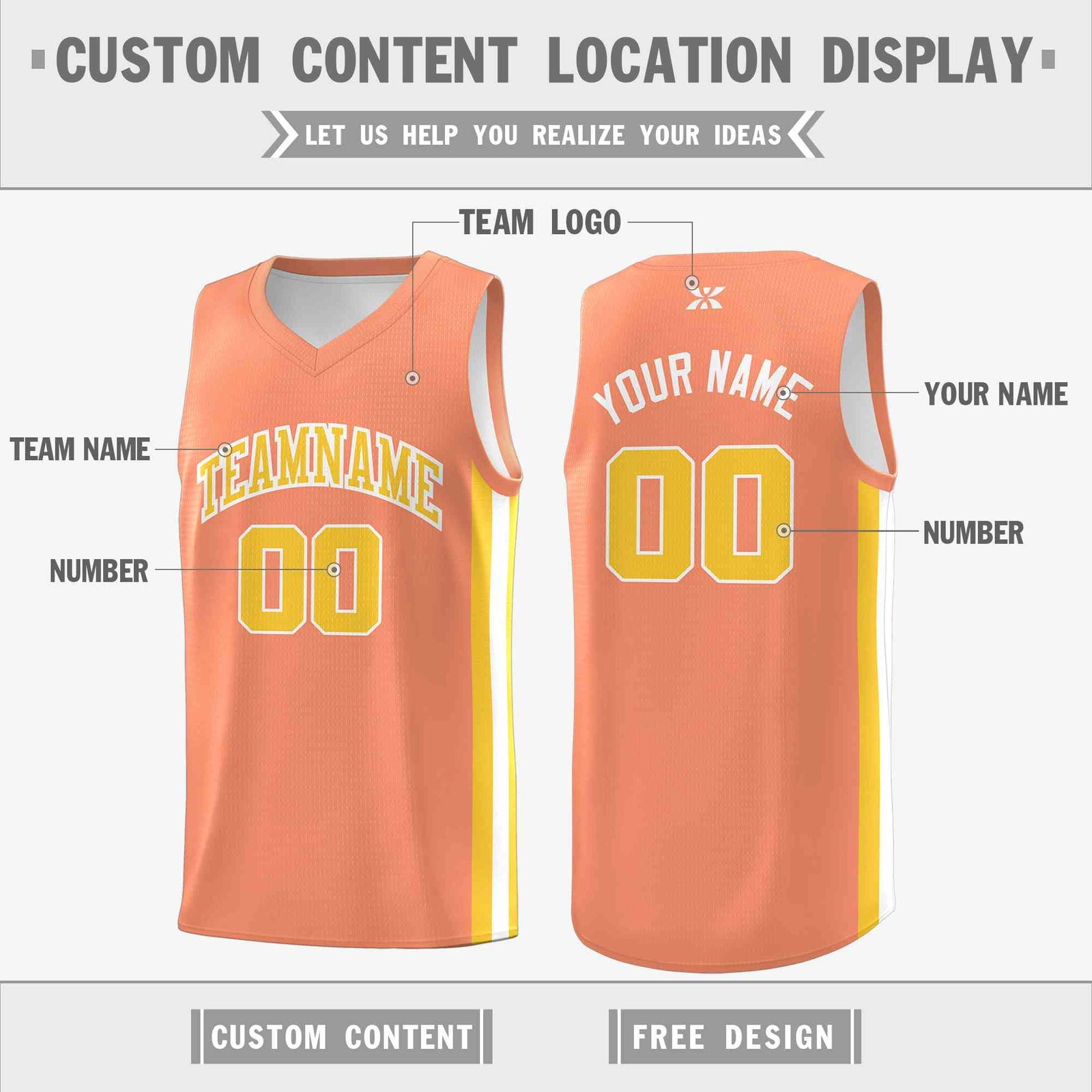 Custom Orange Yellow-White Classic Tops Mesh Sport Basketball Jersey