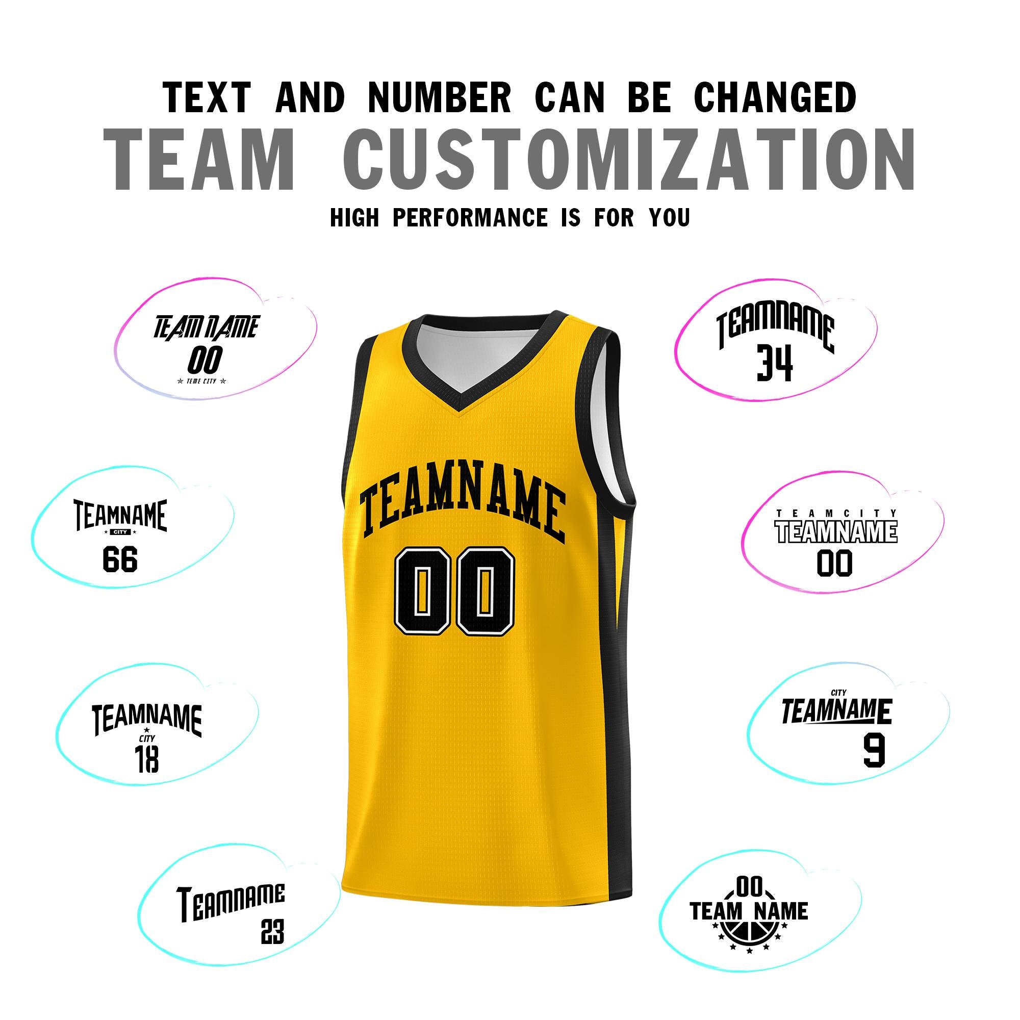 Custom Yellow Black Classic Tops Sports Uniform Basketball Jersey