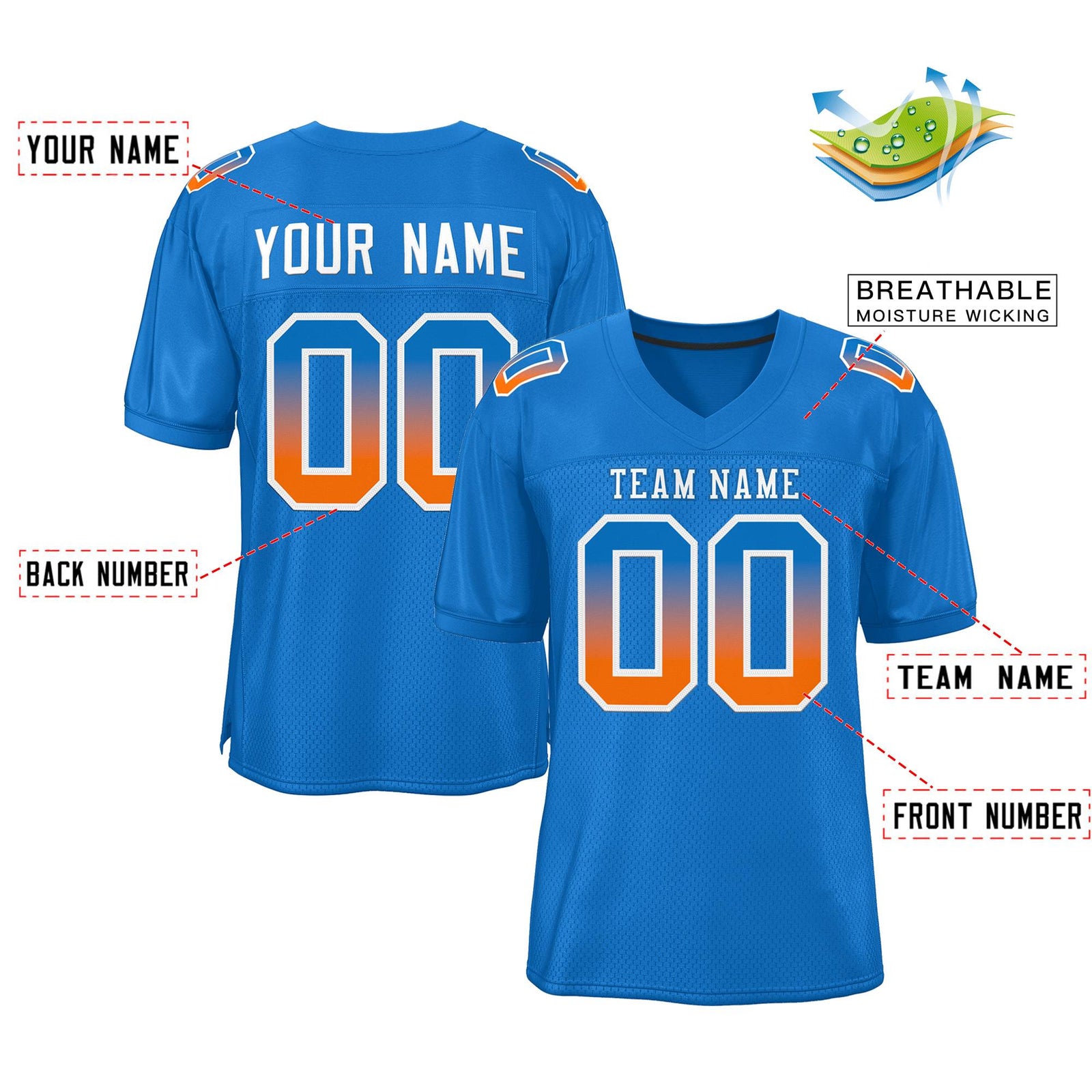 Custom Panther Blue White-Panther Blue Gradient Fashion Outdoor Authentic Football Jersey