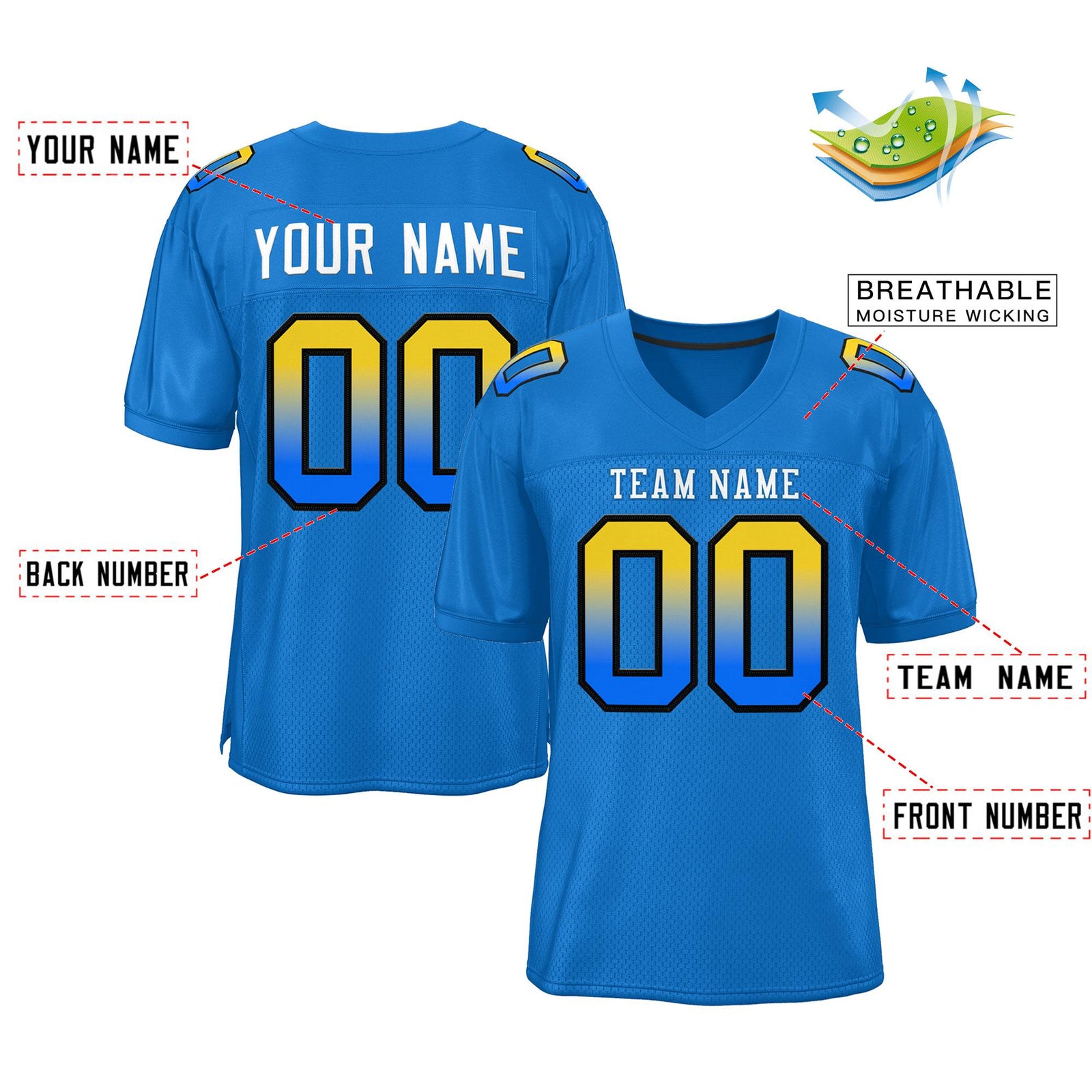 Custom Panther Blue White Gradient Fashion Outdoor Authentic Football Jersey