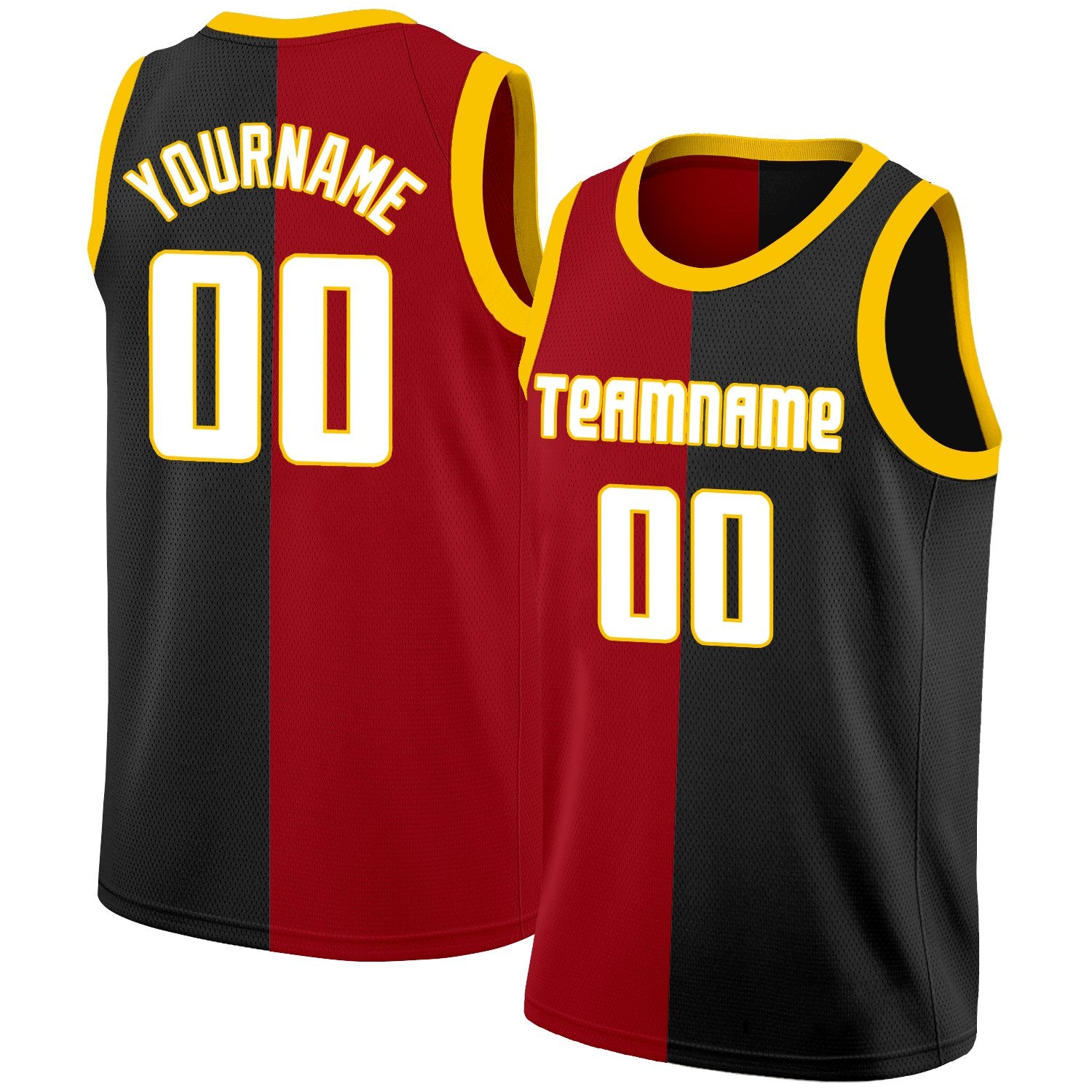 Custom Black Red-White Split Fashion Tops Basketball Jersey