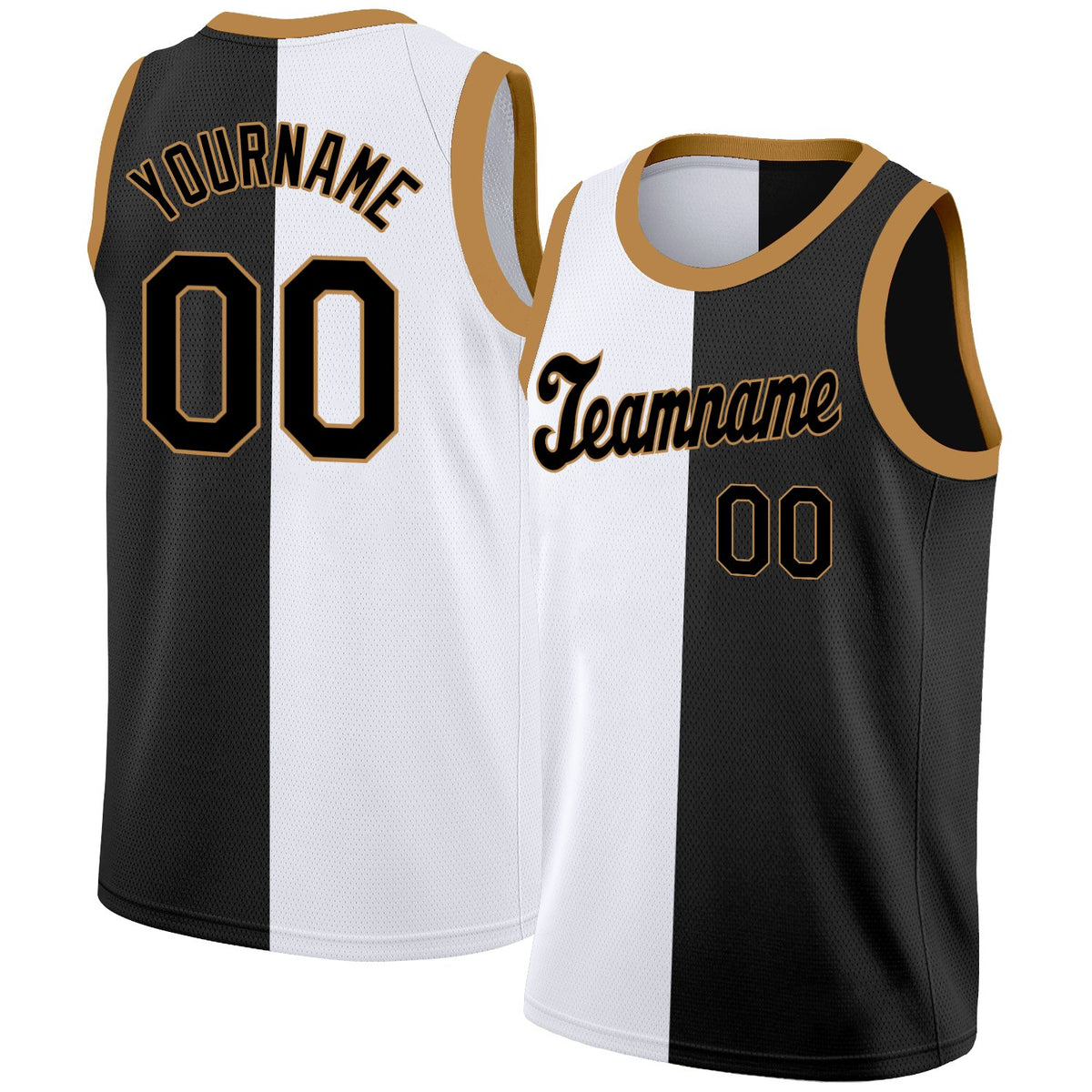 Custom Black White-Brown Split Fashion Tops Basketball Jersey