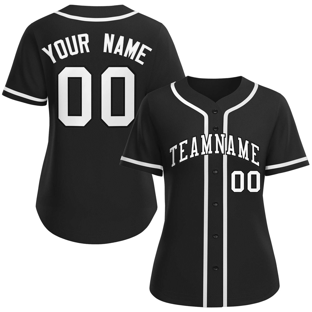 Custom Black White-Black Classic Style Baseball Jersey For Women