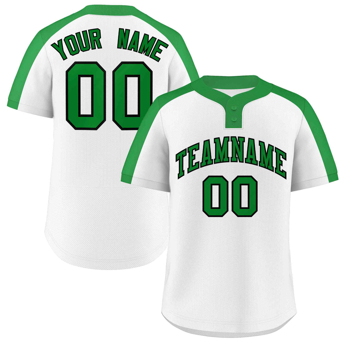Custom White Kelly Green-Black Classic Style Authentic Two-Button Softball Jersey