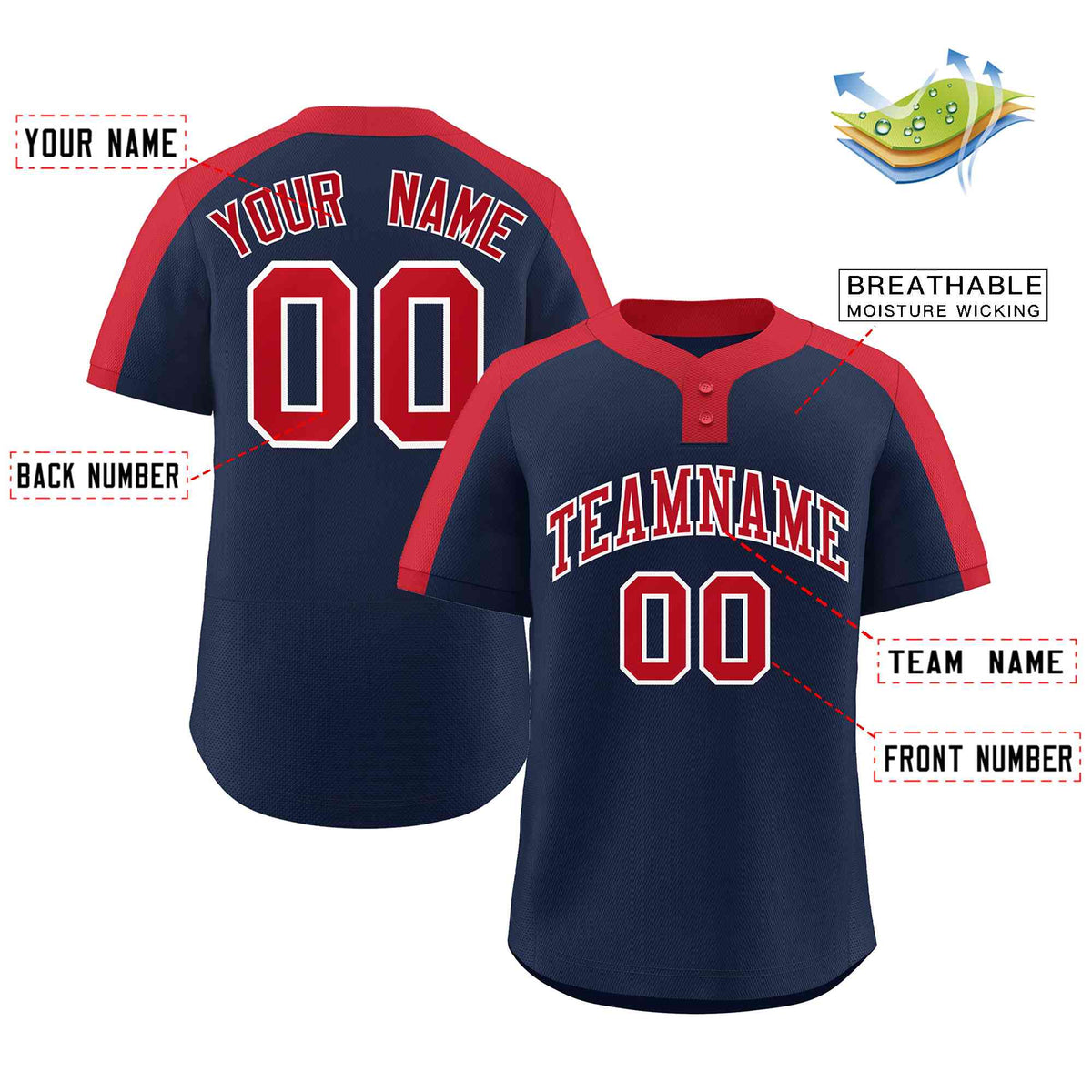 Custom Navy Red-White Classic Style Authentic Two-Button Softball Jersey