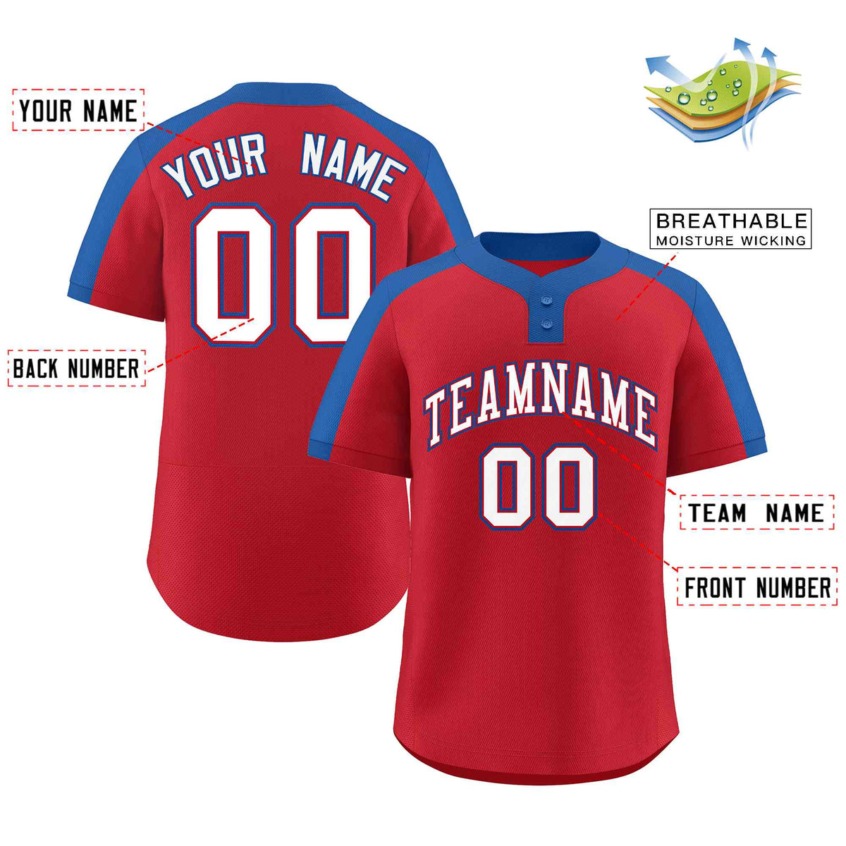 Custom Red White-Red Classic Style Authentic Two-Button Softball Jersey