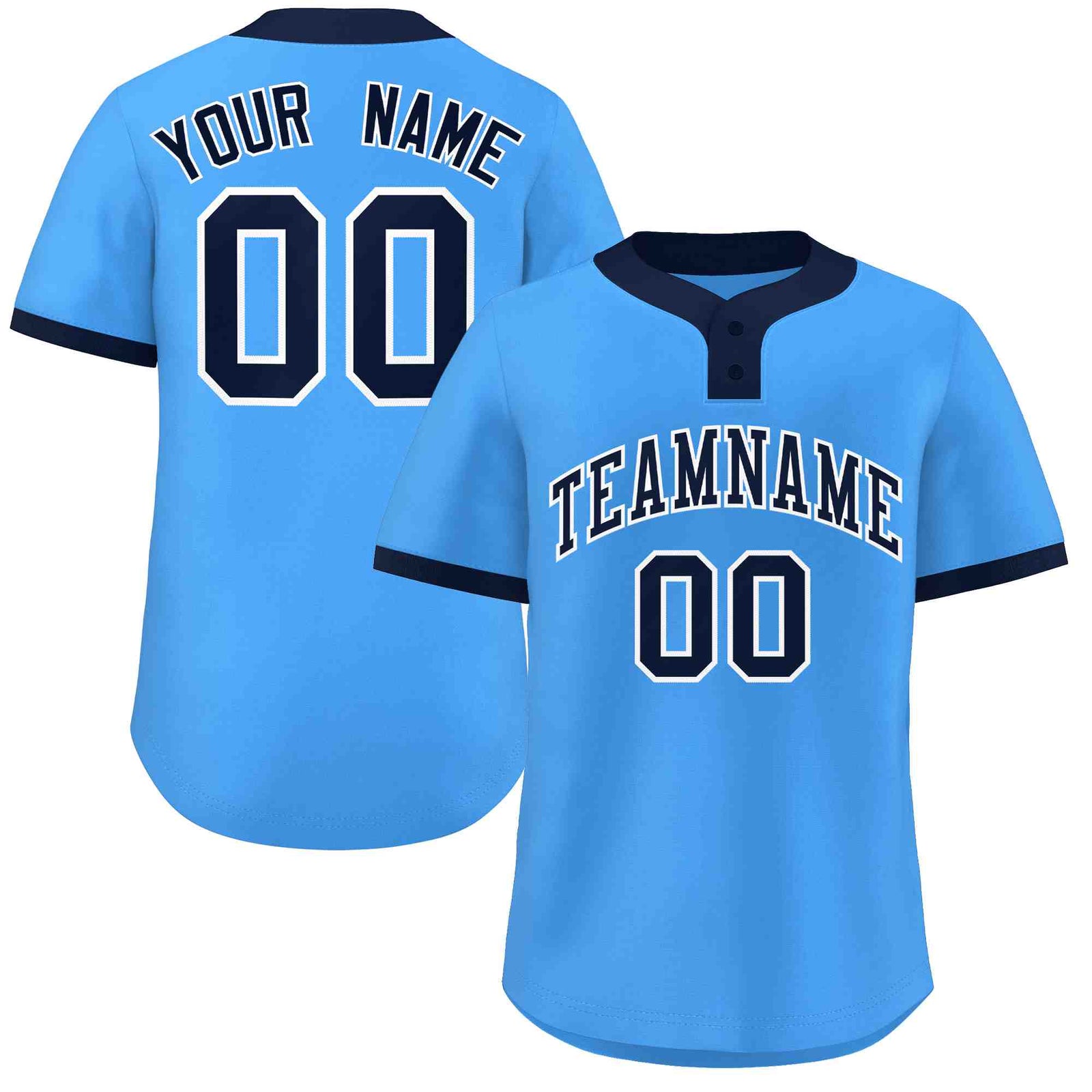 Custom Powder Blue Navy-White Classic Style Authentic Two-Button Softball Jersey