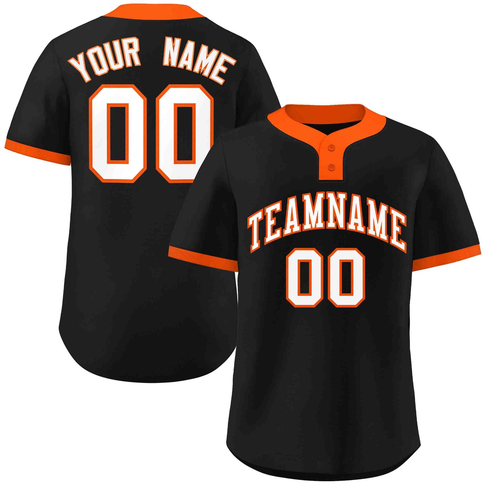 Custom Black White-Orange Classic Style Authentic Two-Button Softball Jersey