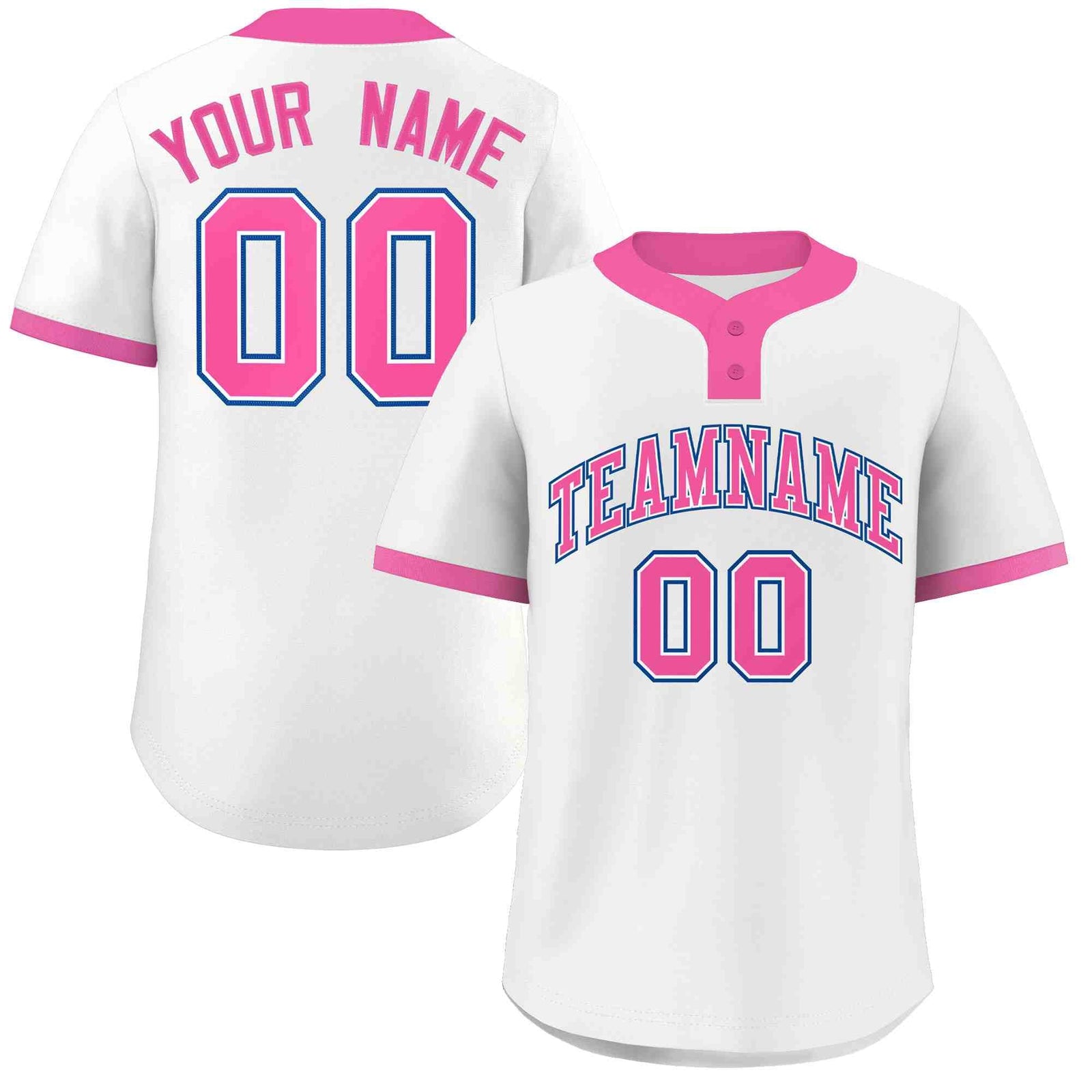 Custom White Pink-Royal Classic Style Authentic Two-Button Softball Jersey
