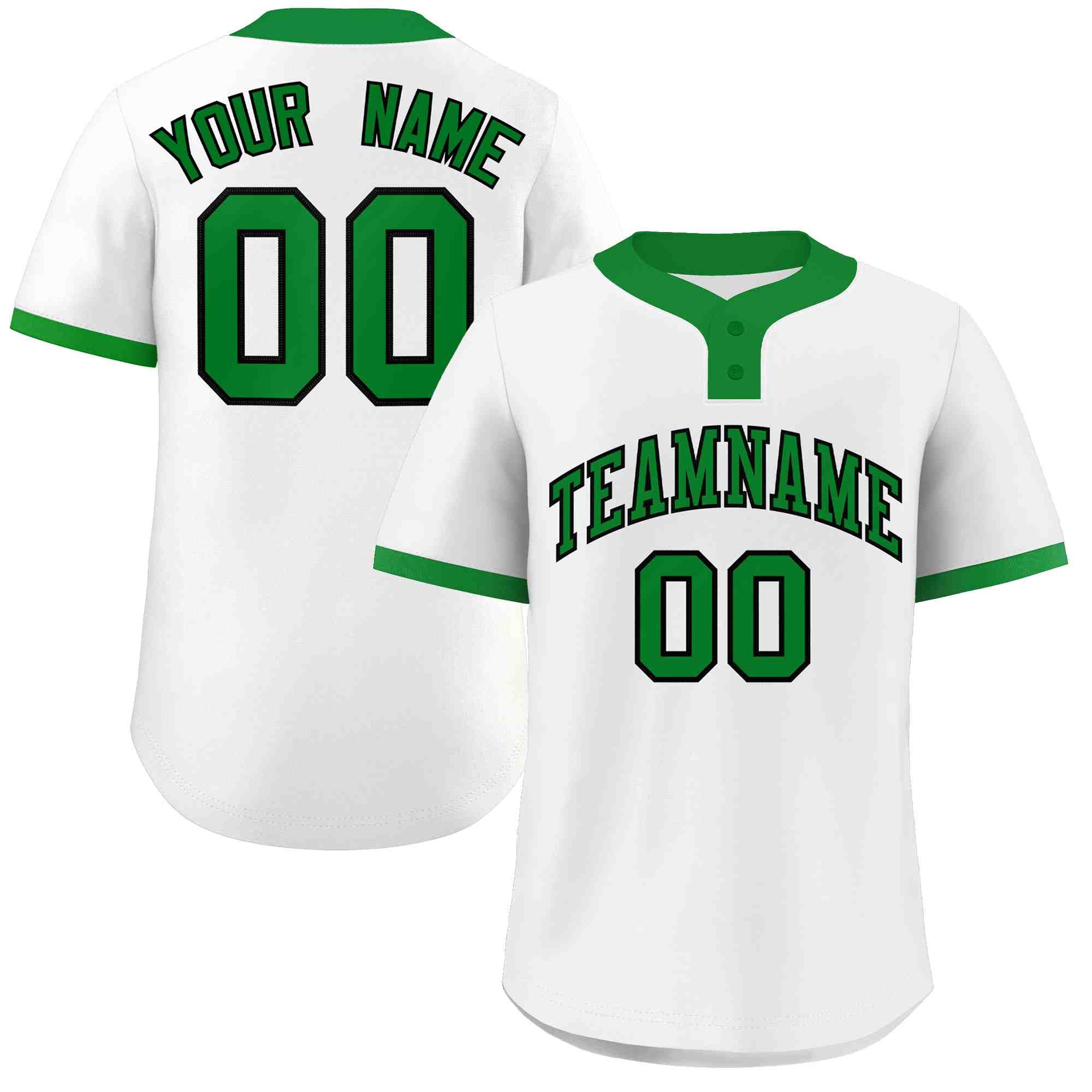 Custom White Kelly Green-Black Classic Style Authentic Two-Button Softball Jersey