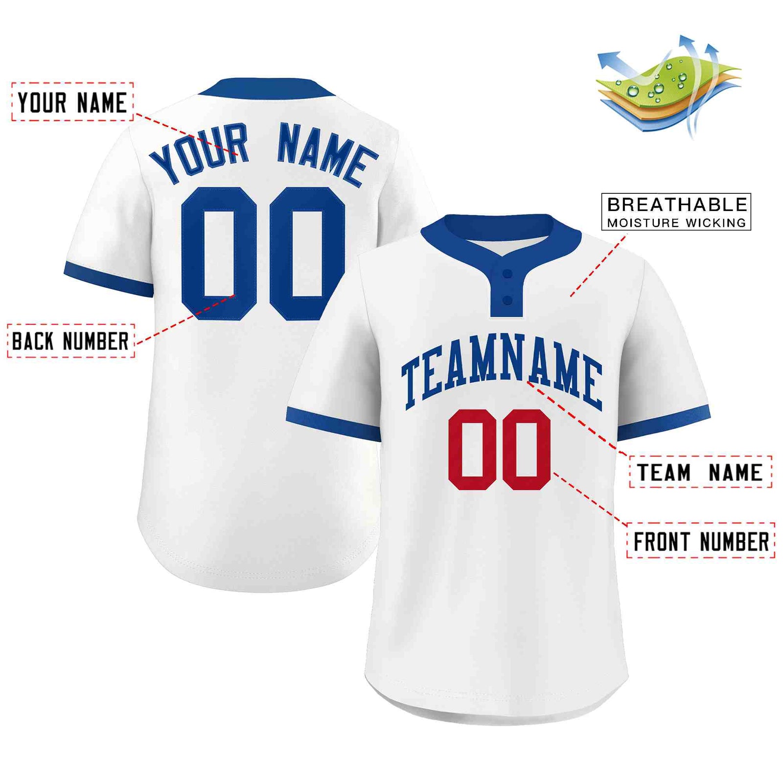 Custom White Royal-Red Classic Style Authentic Two-Button Softball Jersey