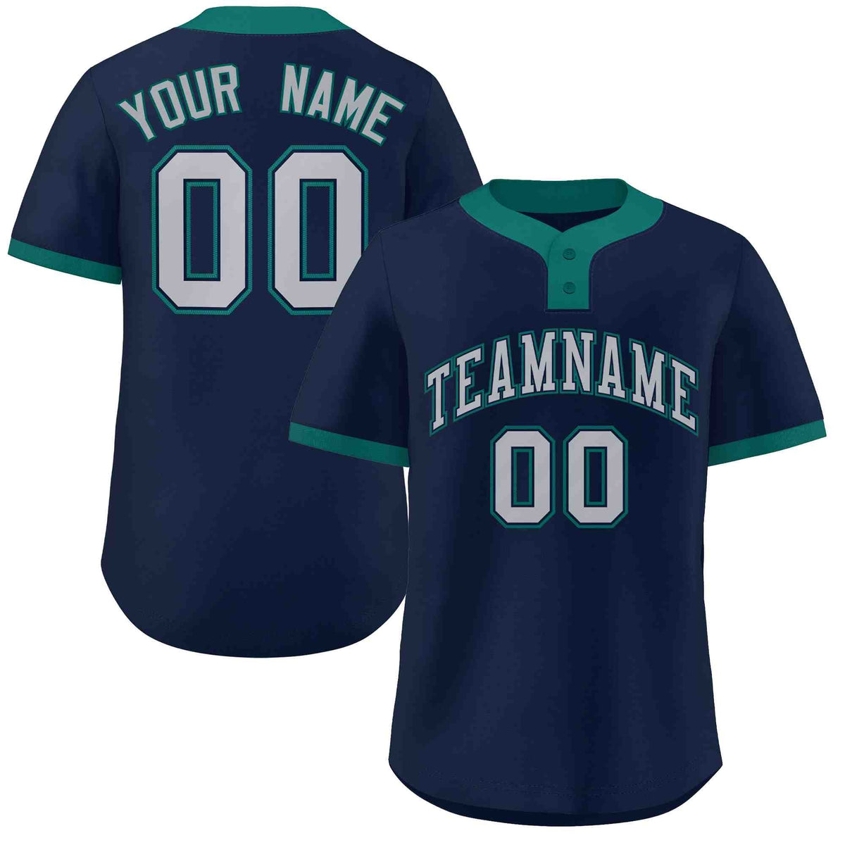 Custom Navy Gray-Aqua Classic Style Authentic Two-Button Softball Jersey