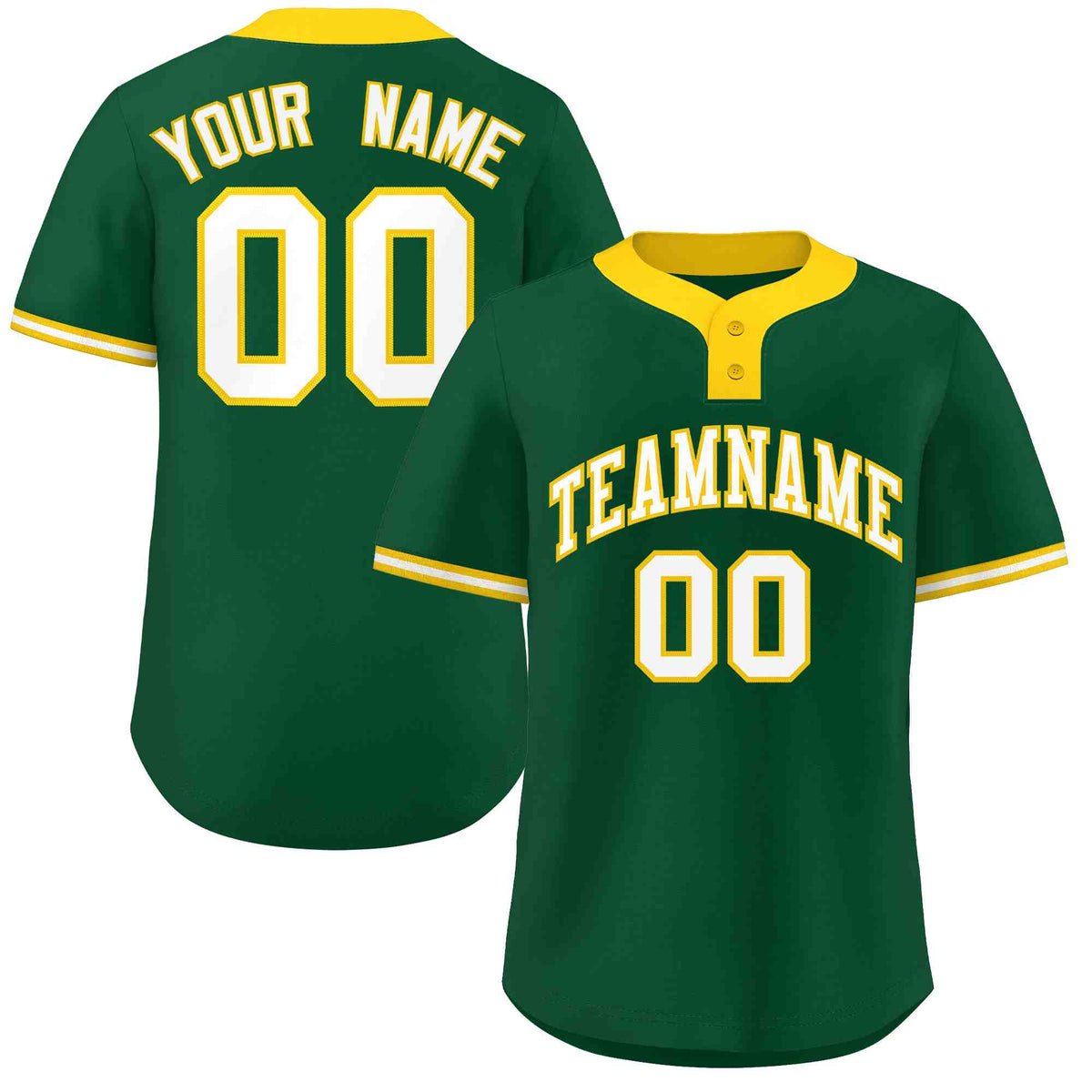 Custom Green White-Gold Classic Style Authentic Two-Button Softball Jersey