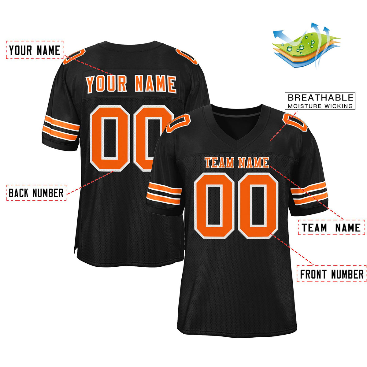 Custom Black Orange-White Classic Style Mesh Authentic Football Jersey