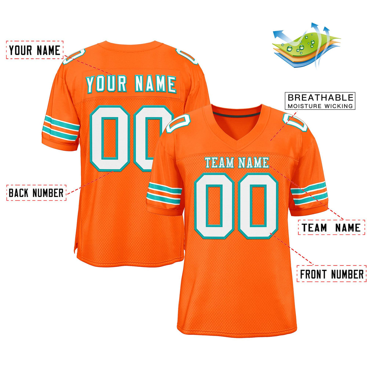 Custom Orange White-Aqua Classic Style Mesh Authentic Football Jersey