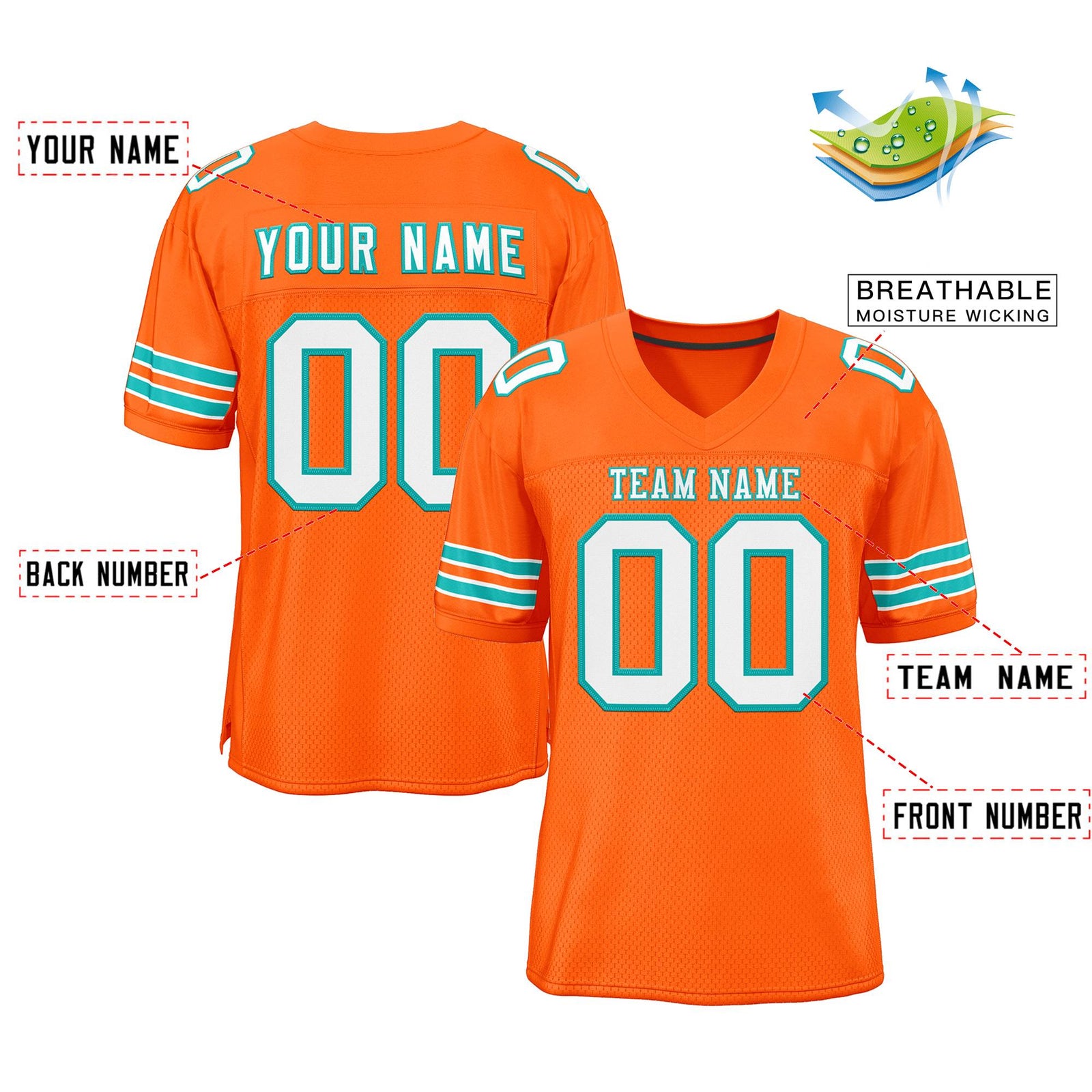 Custom Orange White-Aqua Classic Style Mesh Authentic Football Jersey