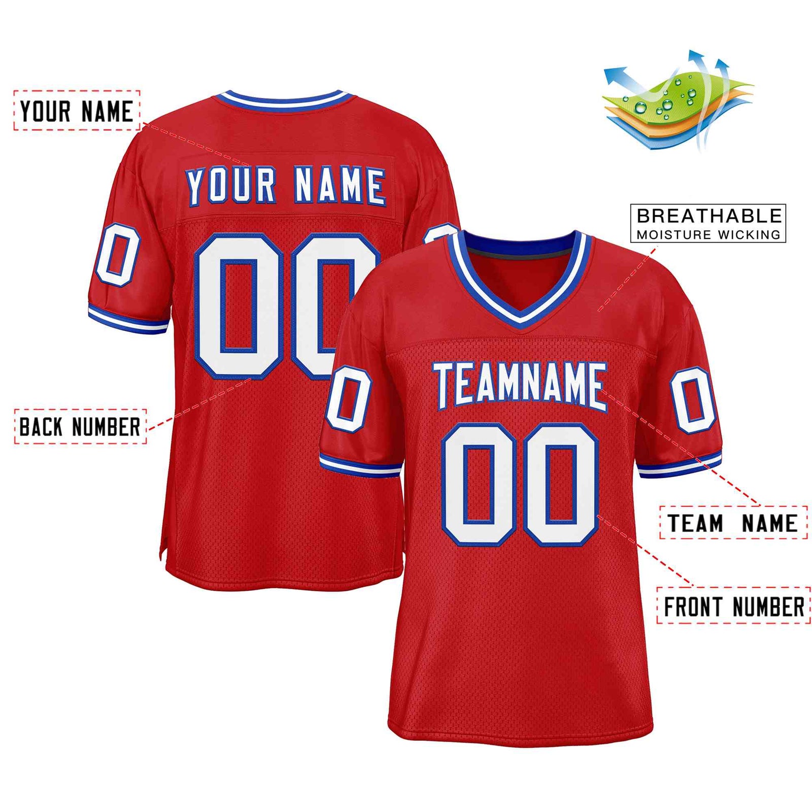 Custom Red White-Royal Classic Style Authentic Football Jersey