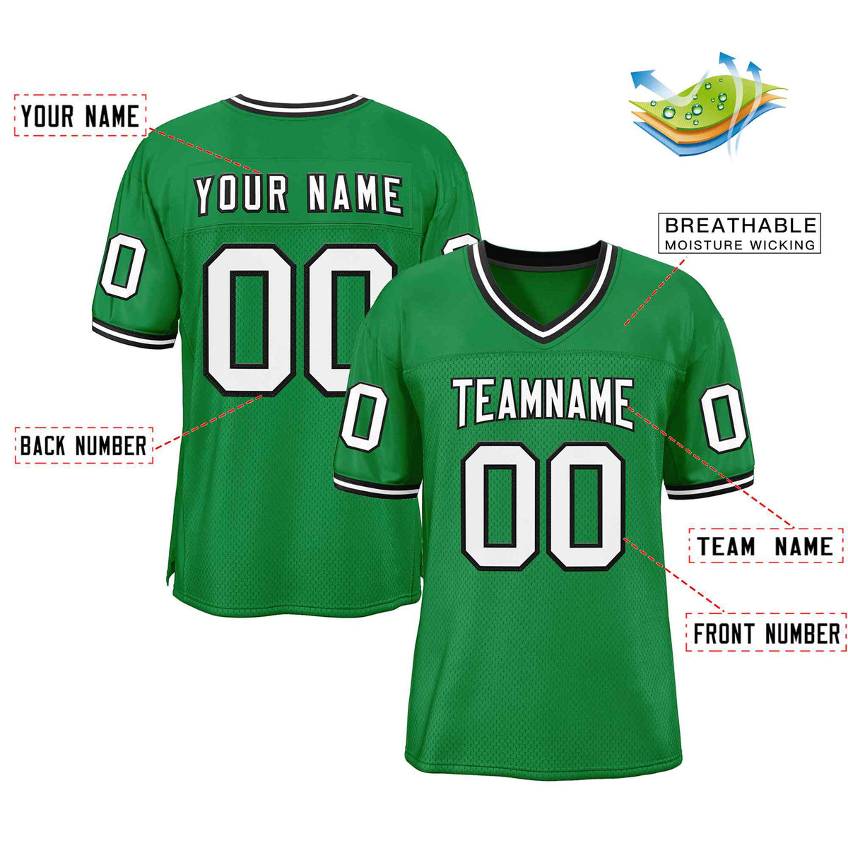 Custom Kelly Green White-Black Classic Style Authentic Football Jersey