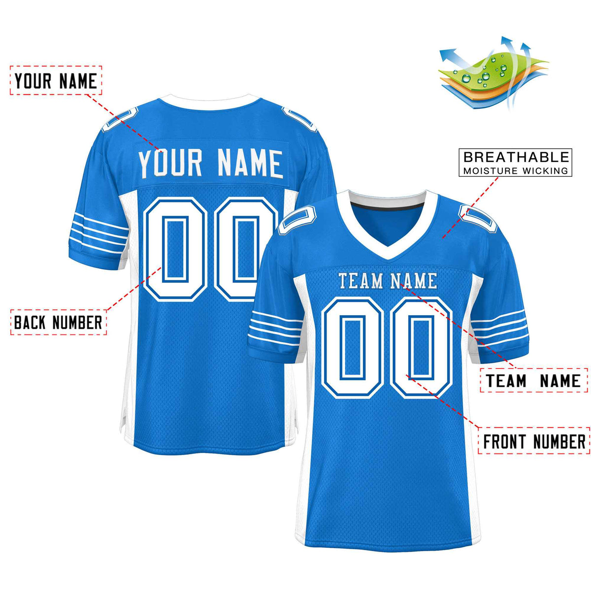 Custom Panther Blue White Insert Color Design Mesh Authentic Football Jersey