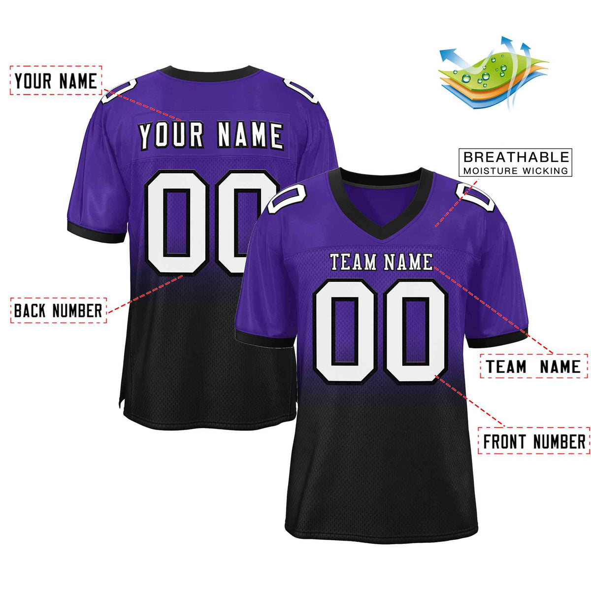 Custom Purple Black-White Gradient Fashion Outdoor Authentic Football Jersey