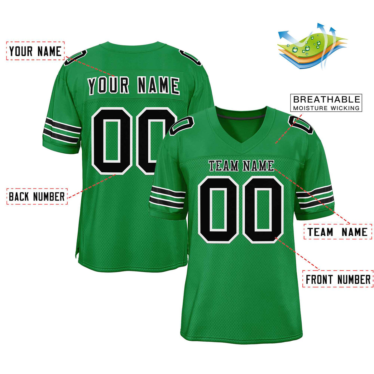 Custom Kelly Green Black-White Classic Style Authentic Football Jersey