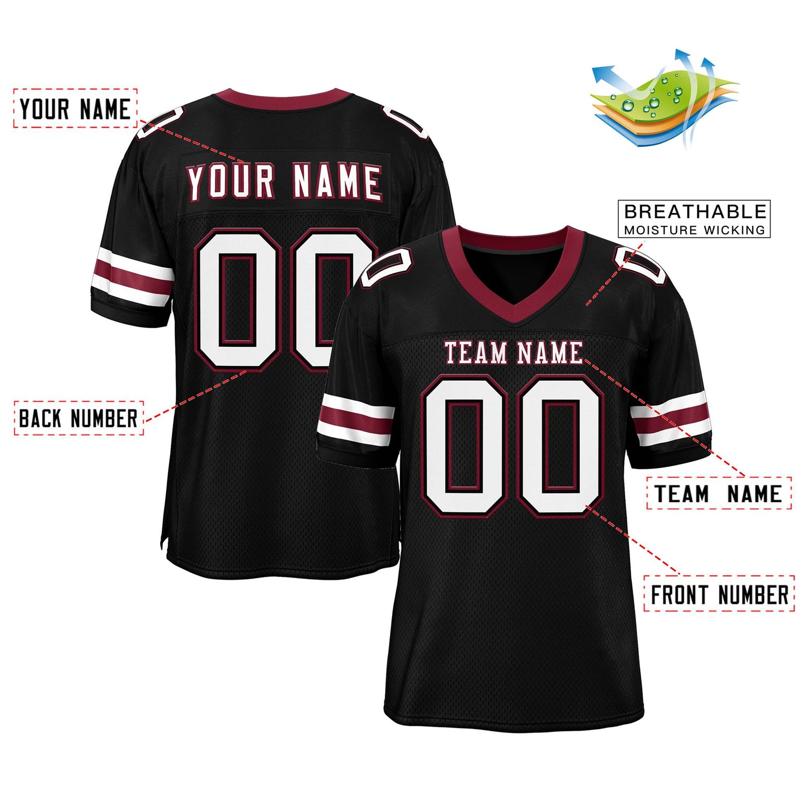 Custom Black White-Red Classic Style Mesh Authentic Football Jersey