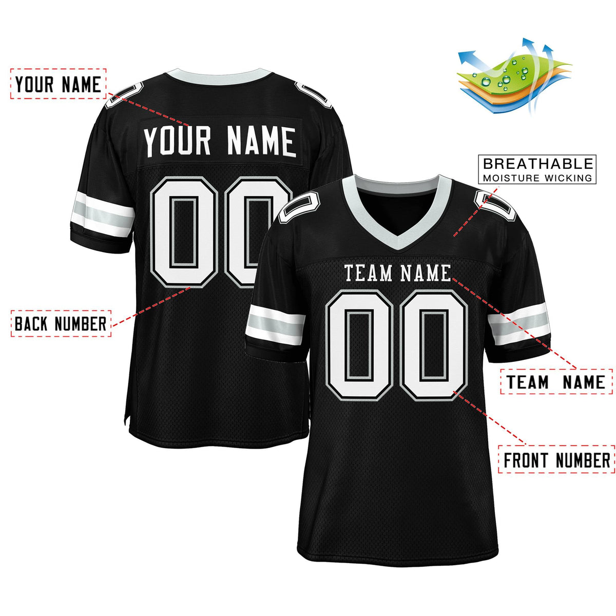 Custom Black White Classic Style Mesh Authentic Football Jersey