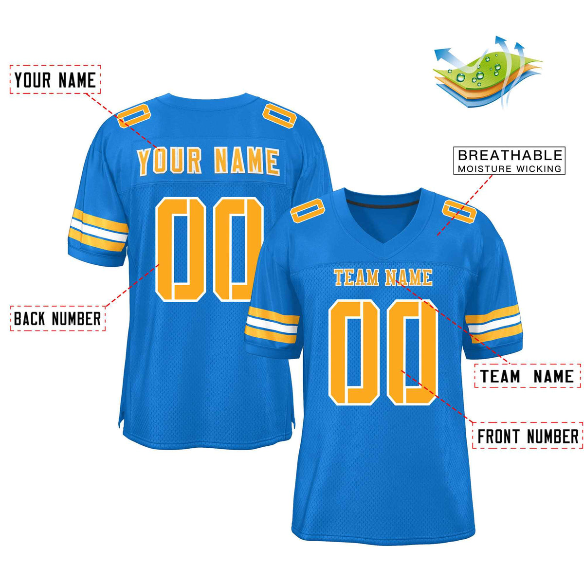 Custom Panther Blue Yellow-White Classic Style Mesh Authentic Football Jersey