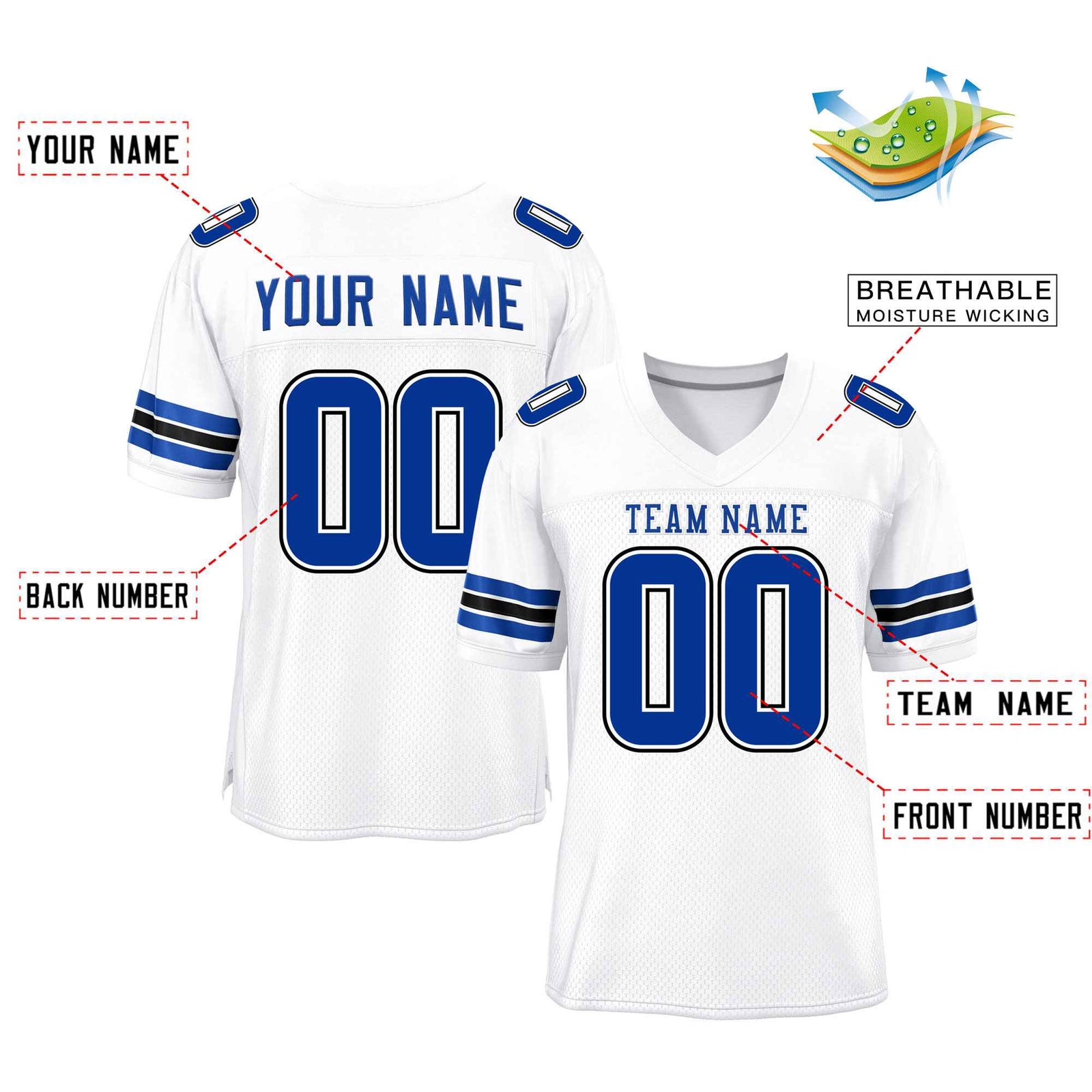 Custom White Royal-Black Classic Style Mesh Authentic Football Jersey