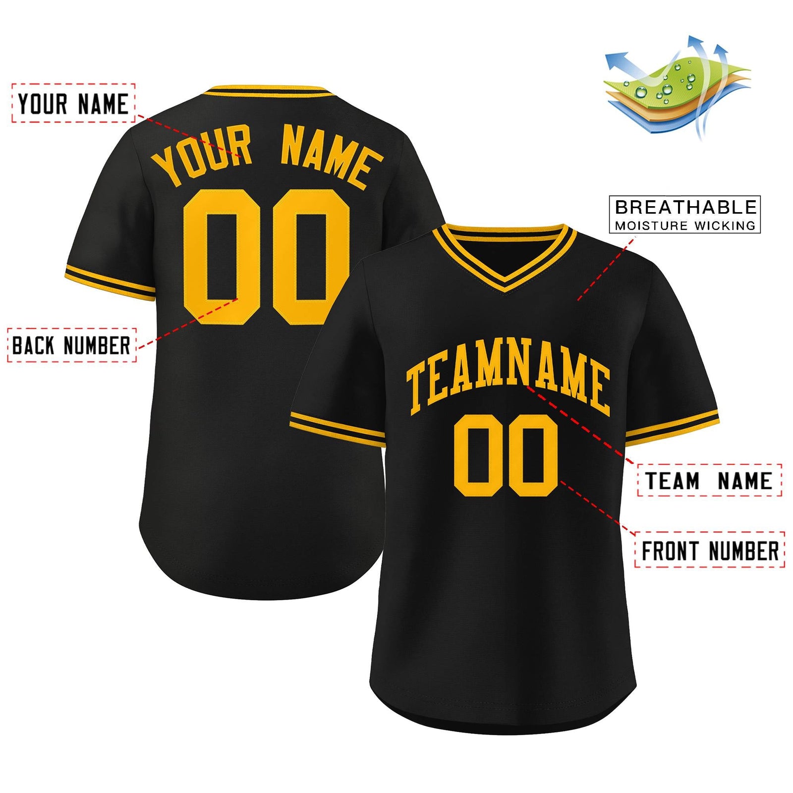 Custom Black Yellow Classic Style Authentic Pullover Baseball Jersey