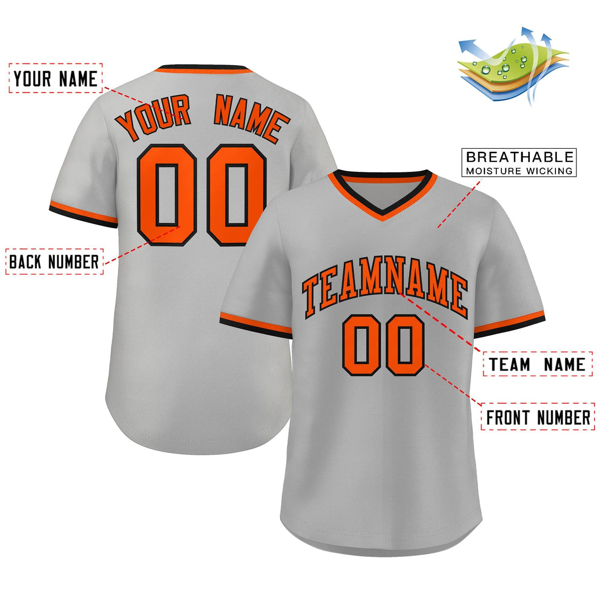 Custom Gray Black-Orange Classic Style Authentic Pullover Baseball Jersey