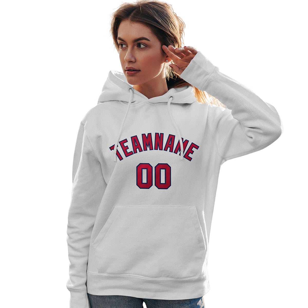 Custom White Red-Navy Classic Style Personalized Sport Pullover Hoodie
