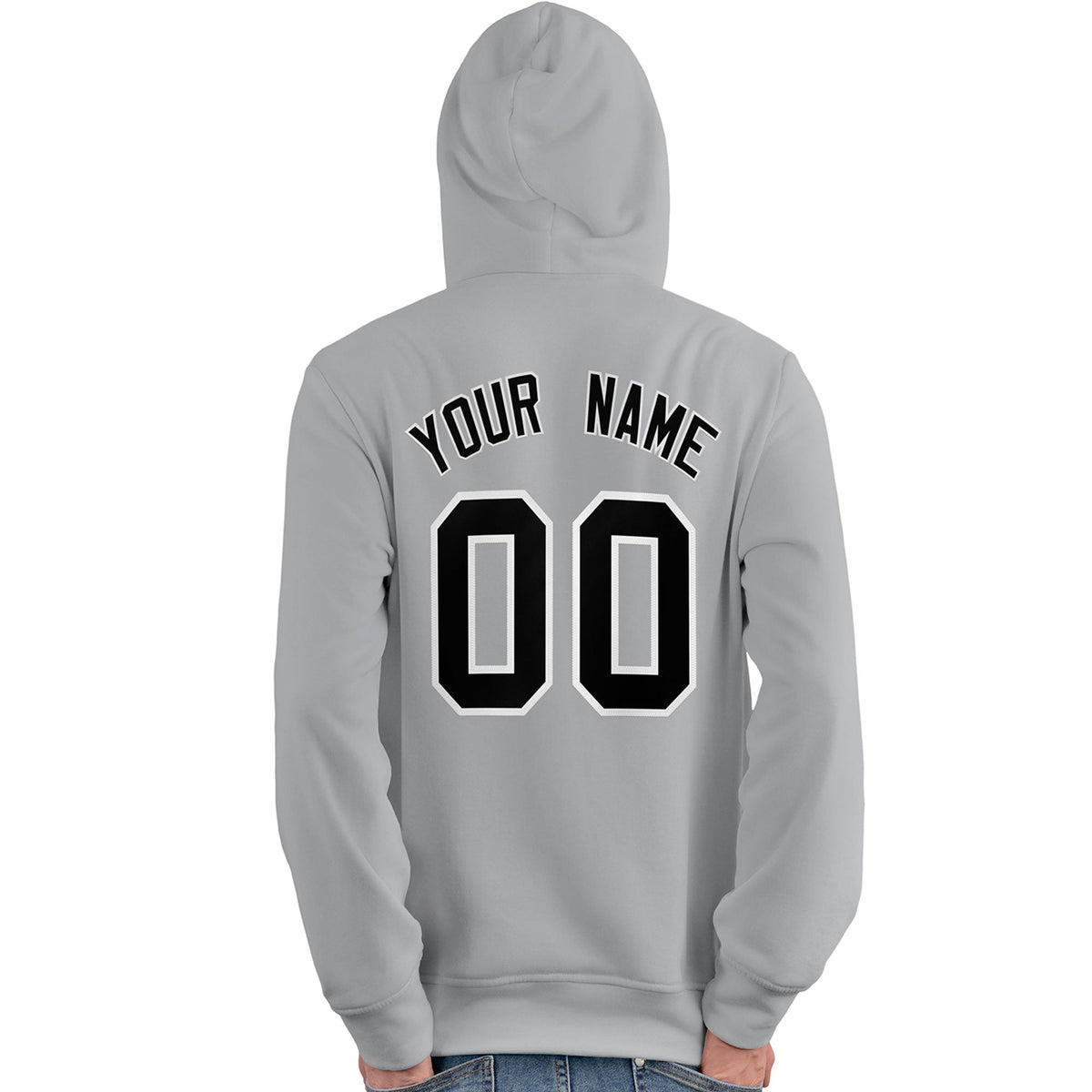 Custom Gray Black-White Classic Style Personalized Sport Pullover Hoodie