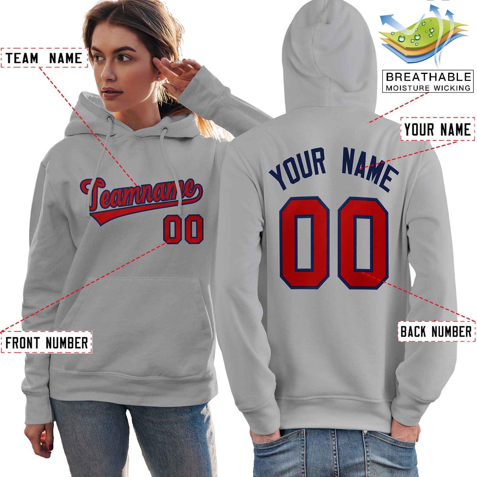 Custom Gray Red-Royal Classic Style Personalized Sport Pullover Hoodie