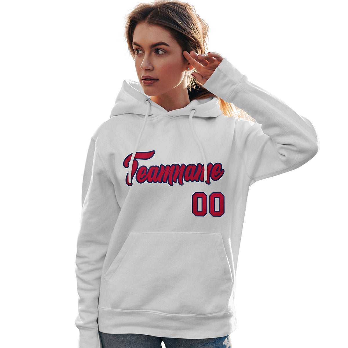 Custom White Red-Navy Classic Style Personalized Sport Pullover Hoodie