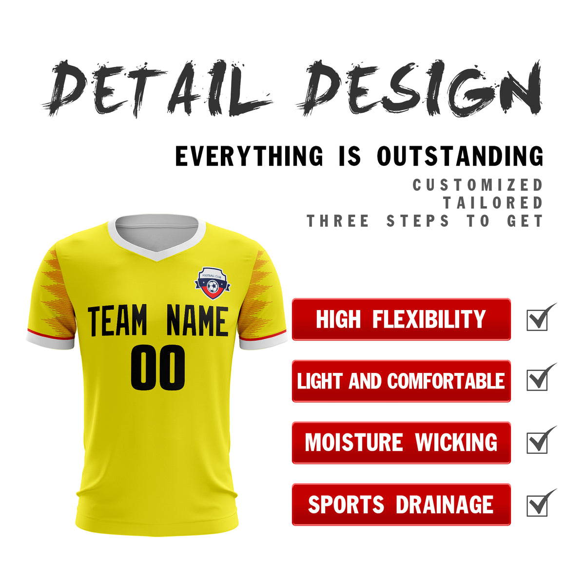 Custom Yellow Black Sport Soccer Tops Jersey
