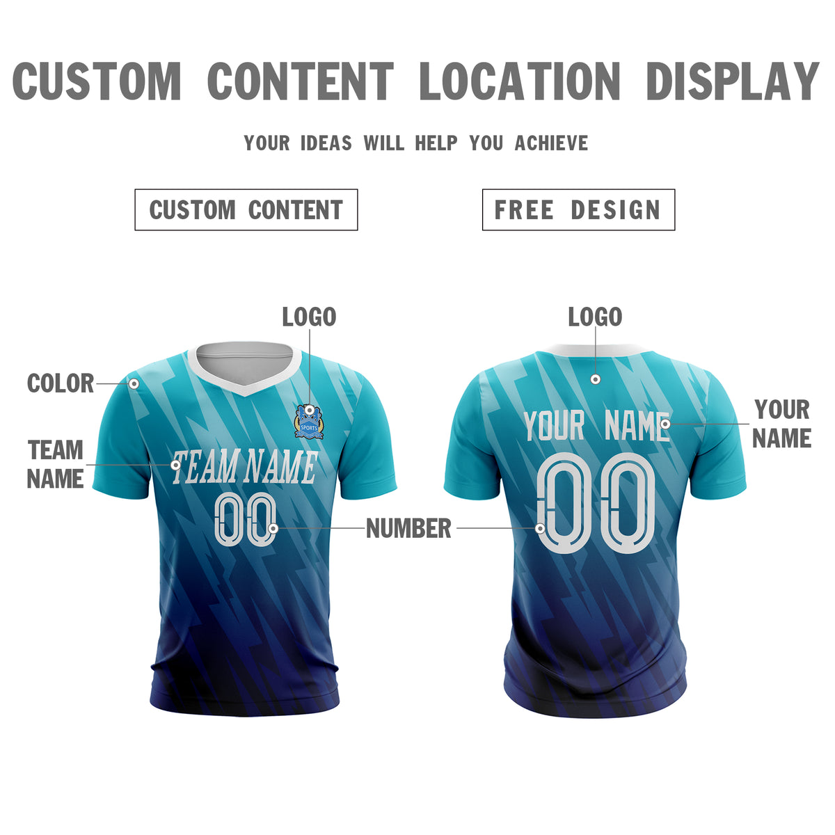 Custom Light Blue Navy Sport Soccer Tops Jersey